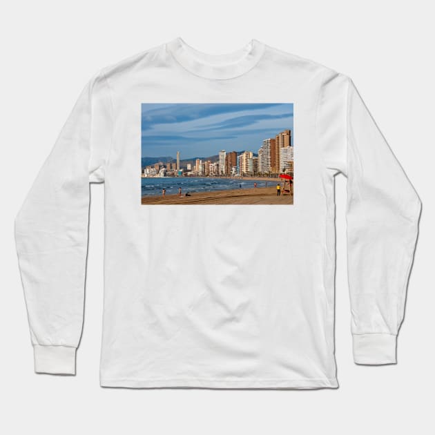 Benidorm Levante Beach Costa Blanca Spain Long Sleeve T-Shirt by AndyEvansPhotos